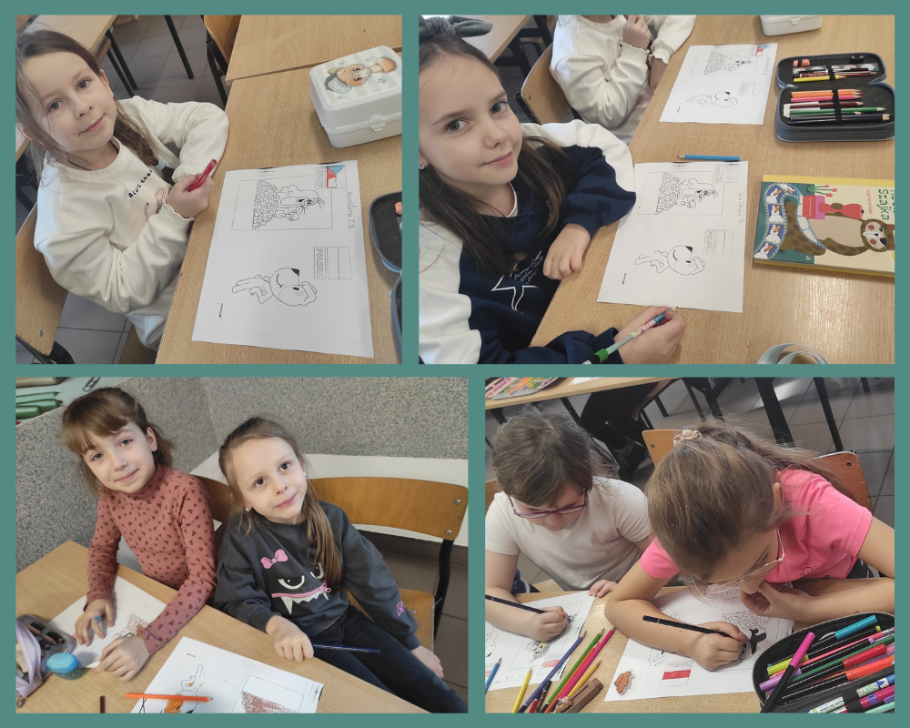 Kolaż zdjęć ukazujący uczniów podczas cyklicznego spotkania z książką, które odbyło się 20 stycznia 2025r.