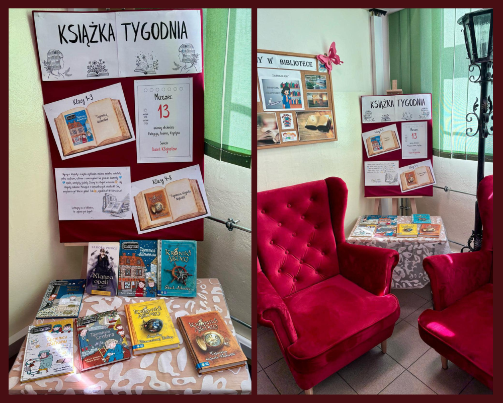 Kolaż zdjęć ukazujący książkę tygodnia.