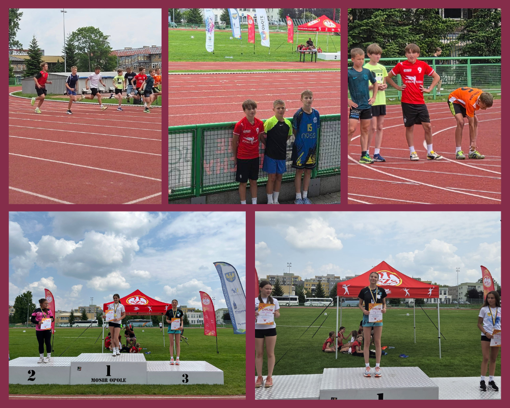 Kolaż zdjęć ukazujący mistrzostwa województwa w indywidualnych zawodach lekkoatletycznych. 