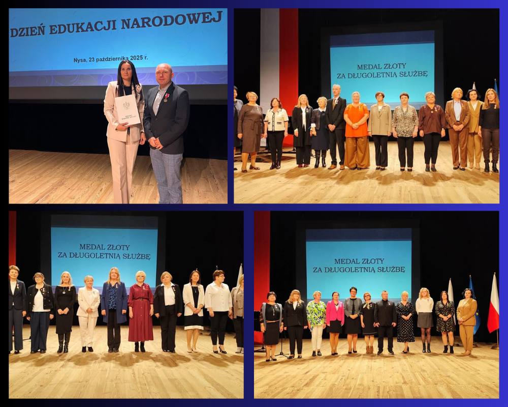 Kolaż zdjęć przedstawiający wojewódzkie Obchody Dnia Edukacji Narodowej w Nysie.