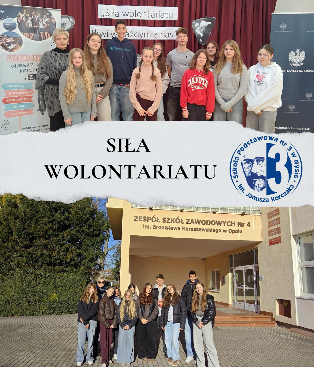 Kolaż zdjęć ukazujący wolontariuszy podczas szkolenia w Opolu.