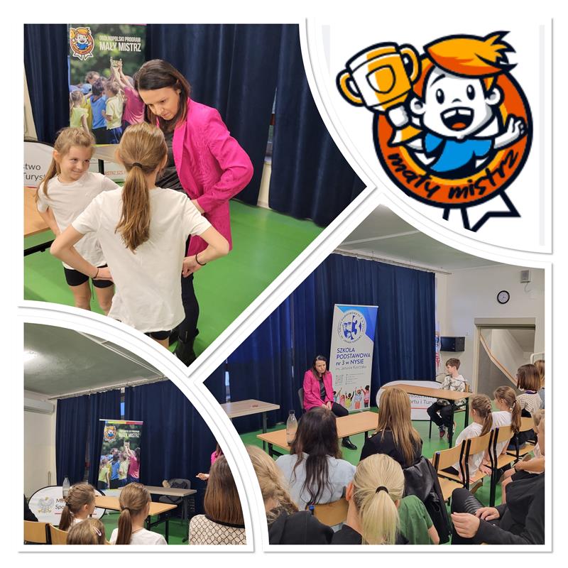 Kolaż zdjęć przedstawiający uczniów oraz rodziców podczas wywiadówki z kultury fizycznej.