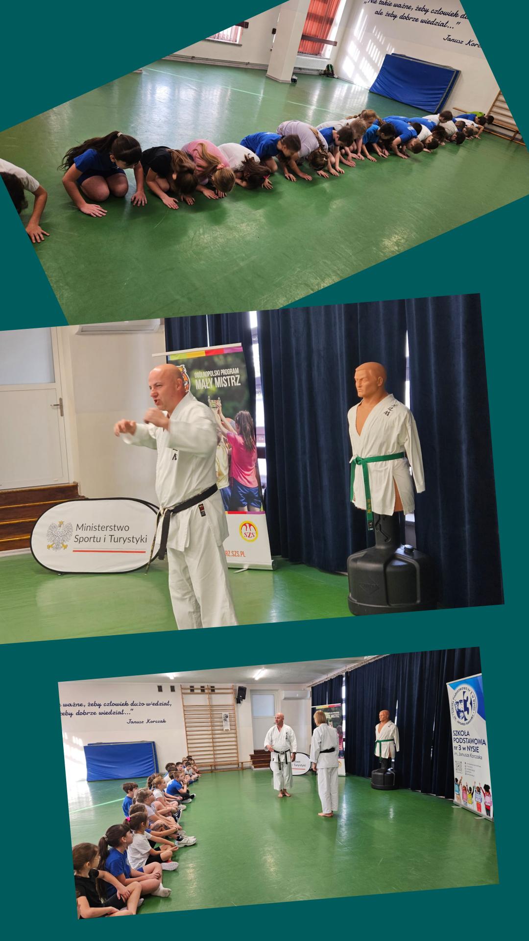 Kolaż zdjęć przedstawiający uczniów podczas lekcji w ramach programu Mały Mistrz.