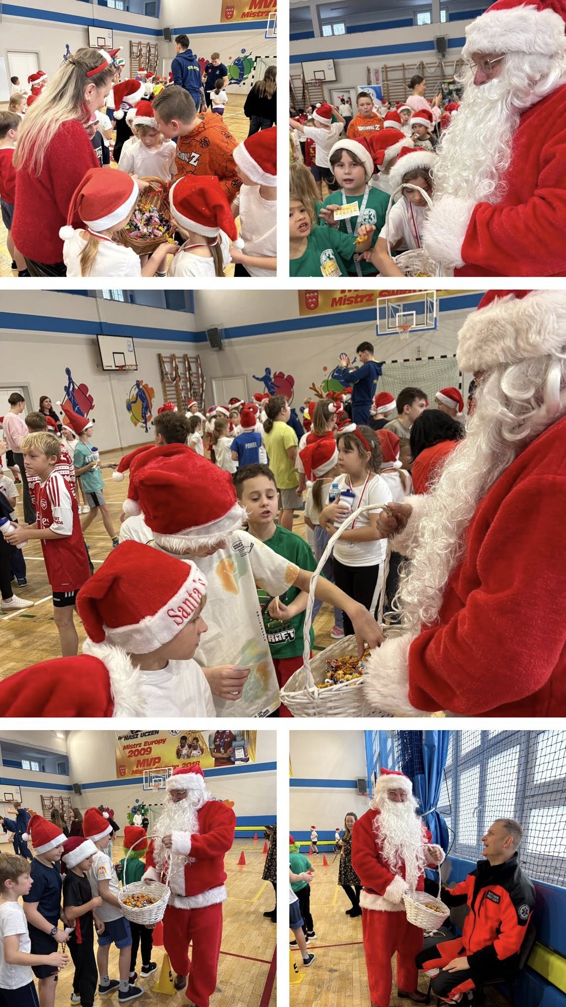 Kolaż zdjęć przedstawiający mikołajki w SP3 Nysa.