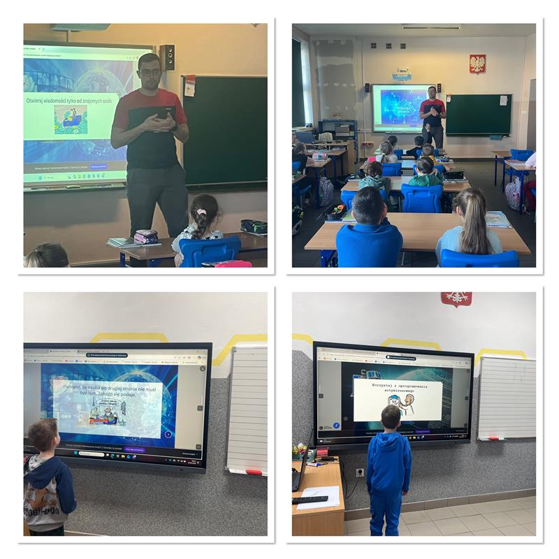 Kolaż zdjęć przedstawiający Dzień Bezpiecznego Internetu w SP3.