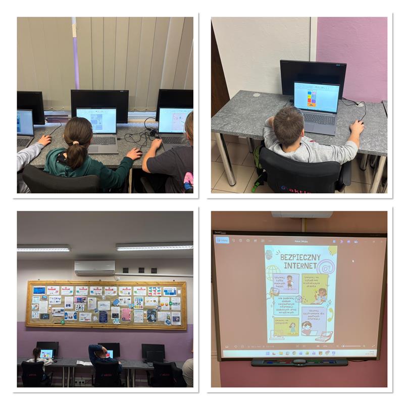 Kolaż zdjęć przedstawiający Dzień Bezpiecznego Internetu w SP3.