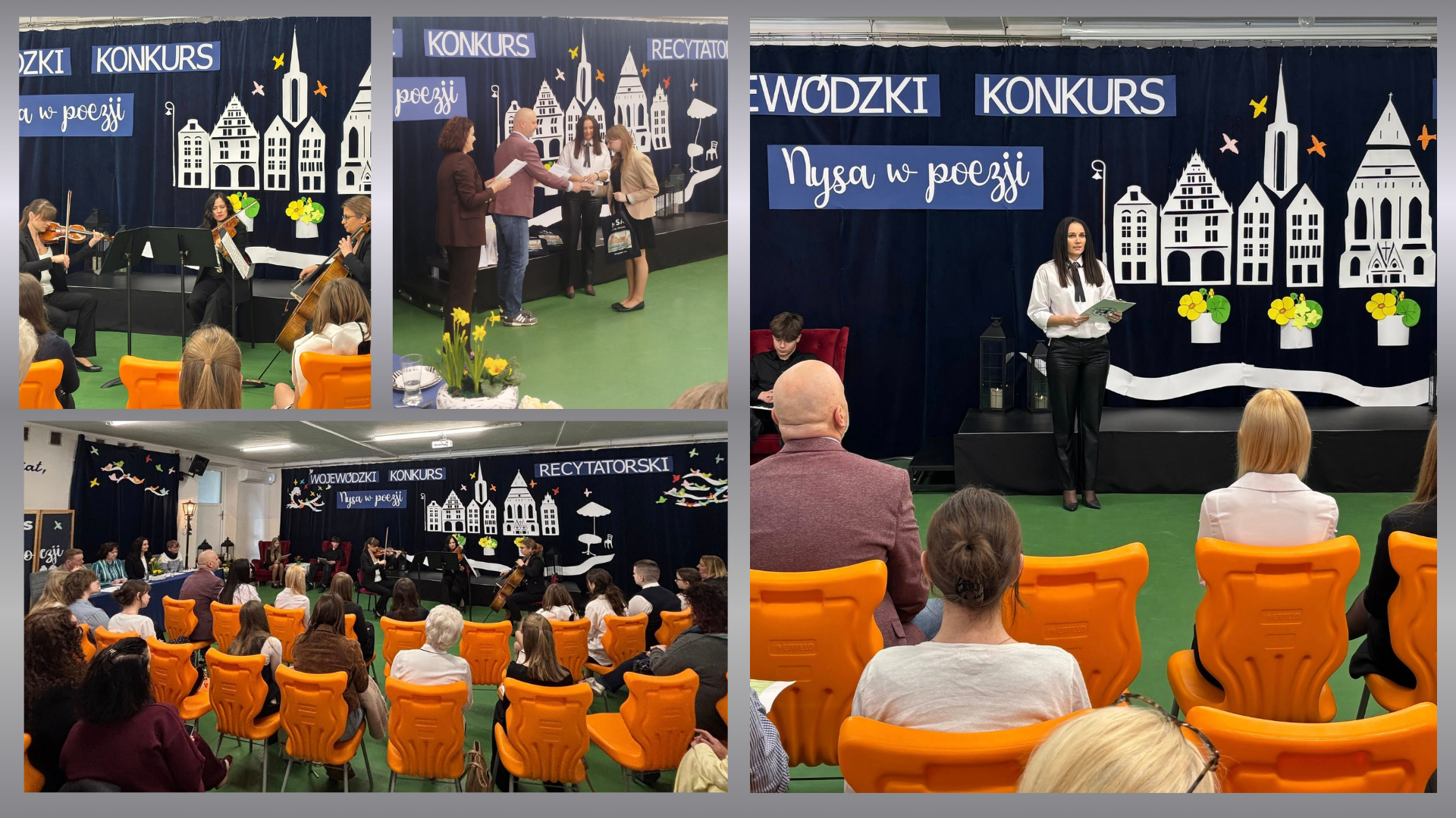 Kolaż zdjęć przedstawiający Konkurs Recytatorski „Nysa w poezji”.