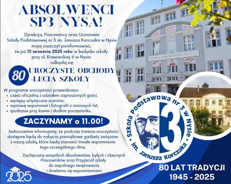 Plakat informujący o 80-leciu szkoły.