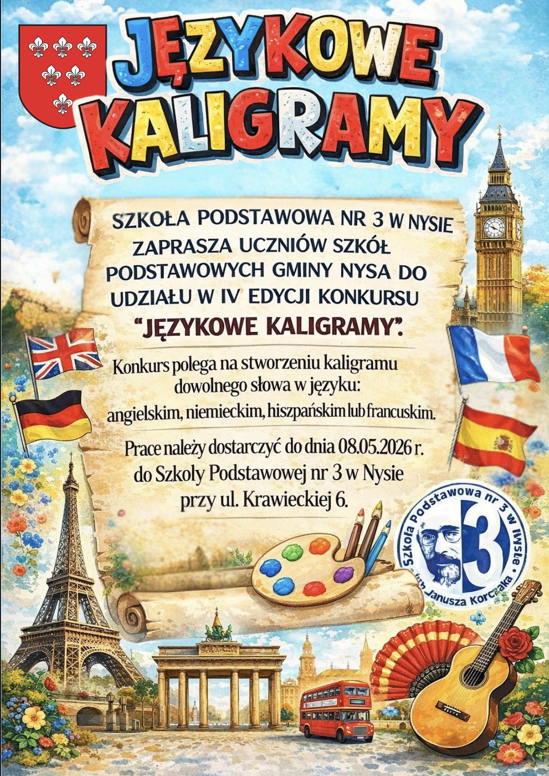 Plakat informujący o konkursie Językowe Kaligramy